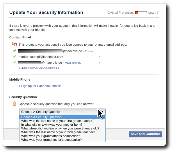 Facebook - Update Your Security Information